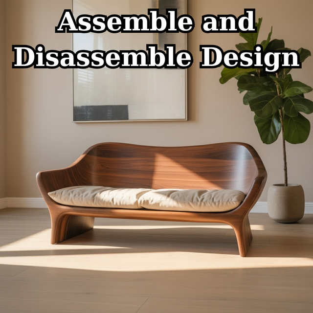 Handcrafted Solid Walnut Sofa – Sculptural Organic Wood Couch with Smooth Curves and Cushion Seat