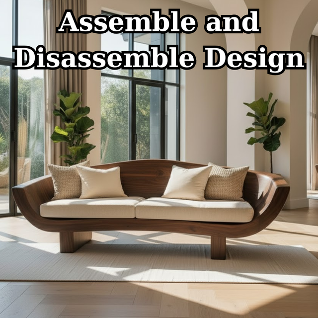 Handcrafted Solid Walnut Sofa – Modern Sculptural Wood Couch with Curved Organic Design