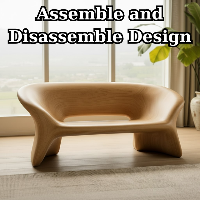 Handcrafted Solid Wood Sofa – Sculptural Organic Bench-Style Couch with Smooth Minimalist Design