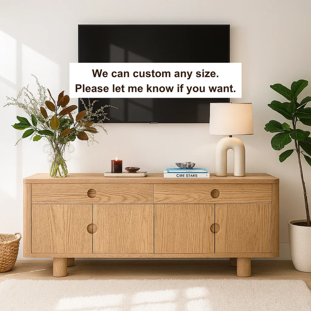 Handcrafted Solid Wood TV Stand – Japandi Style Media Console with Round Handle Design