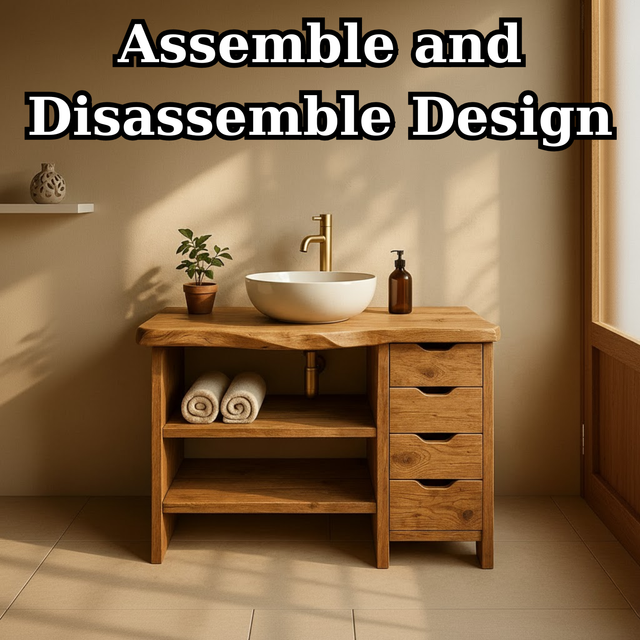 Handcrafted Solid Wood Bathroom Vanity with Live Edge Oak Top and 4 Drawers