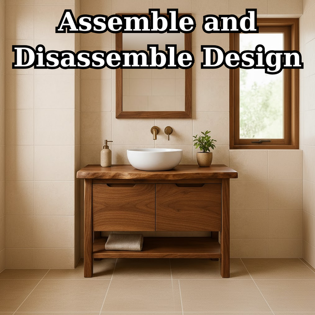 Handcrafted Solid Wood Bathroom Vanity with Live Edge Walnut Top and Open Shelf