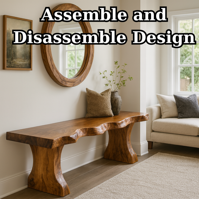 Handcrafted Solid Wood Live-Edge Entryway Bench – Sculptural & Organic Seating