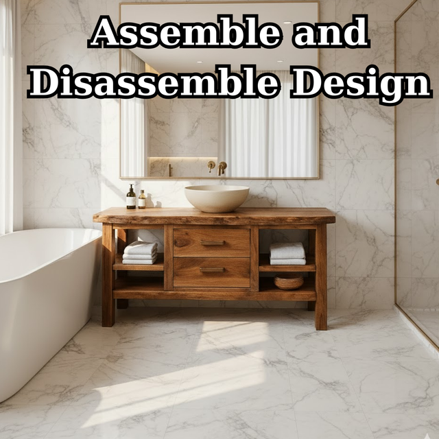 Handcrafted Solid Wood Bathroom Vanity - Live Edge Top, 2 Drawers & Open Frame Shelving