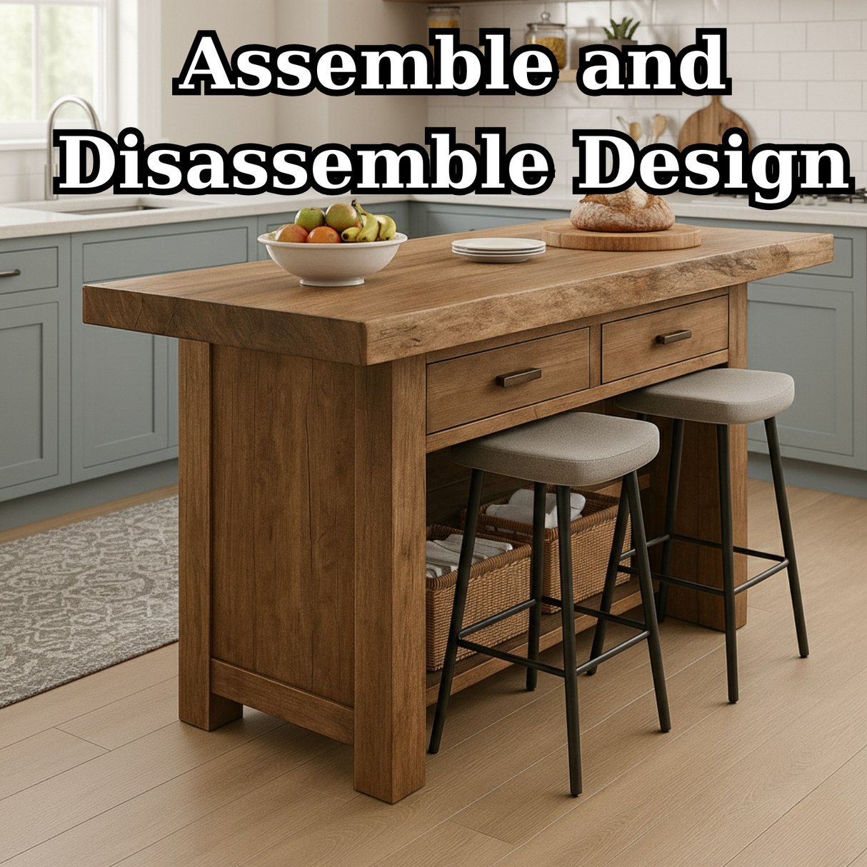 Handcrafted Solid Wood Kitchen Island - Rustic Live-Edge Counter & Storage