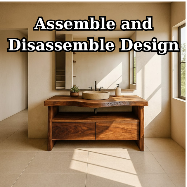 Handcrafted Solid Wood Bathroom Vanity with Live-Edge Walnut Top and Modern Storage Drawers