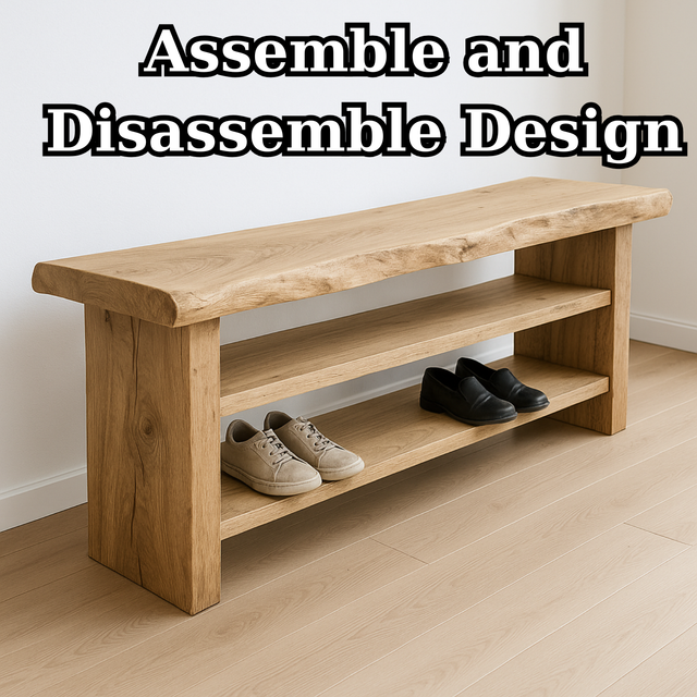 Handcrafted Solid Wood Entryway Bench with Shoe Storage – Natural Live-Edge Design