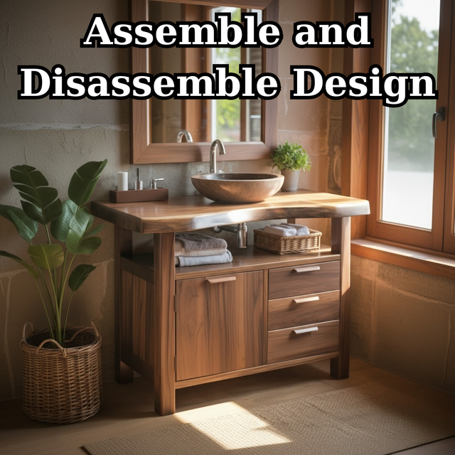 Handcrafted Solid Wood Bathroom Vanity with Live Edge Walnut Top and Storage Drawers