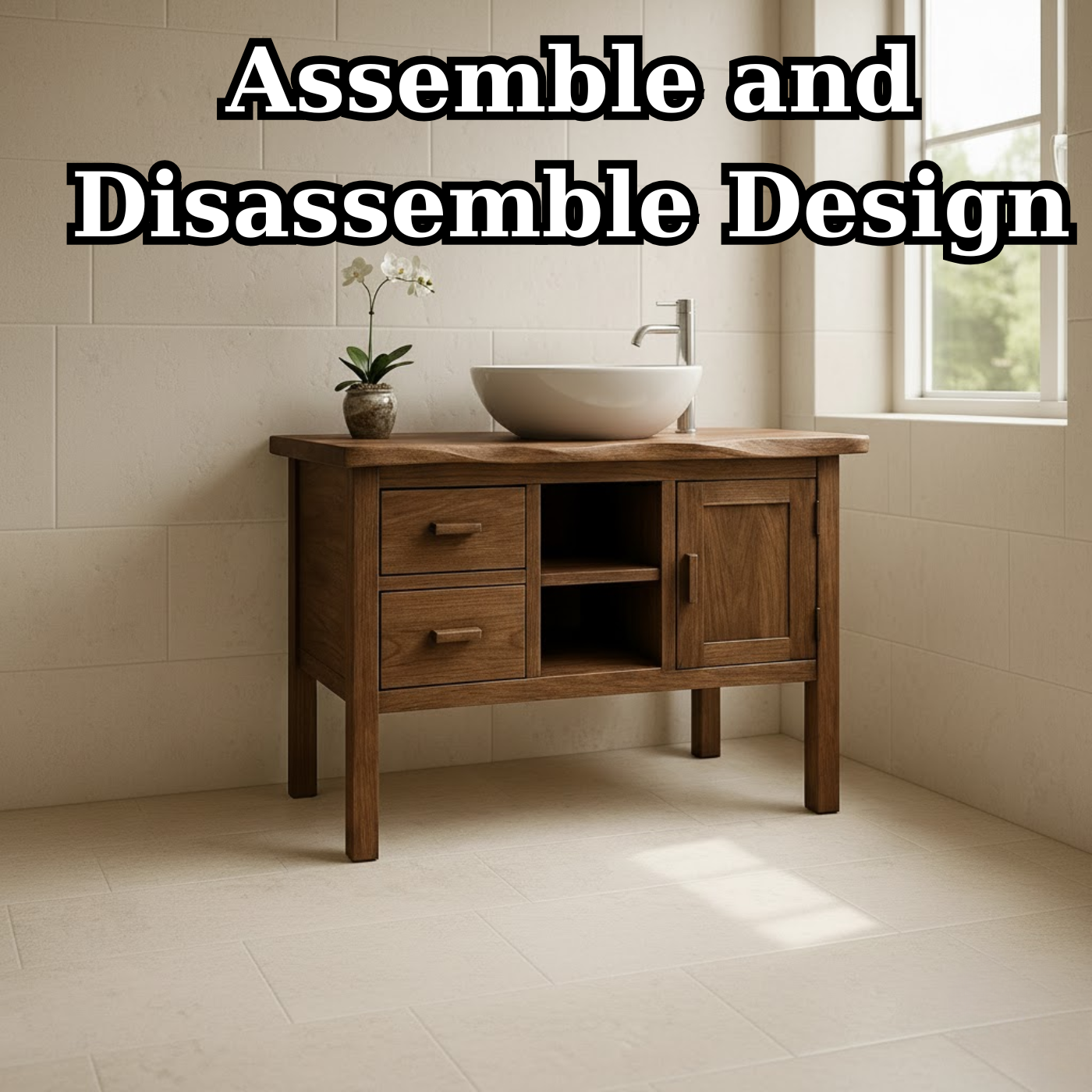 Handcrafted Solid Wood Bathroom Vanity - Live Edge Top, 2 Drawers & Open Frame Shelving (Copy)