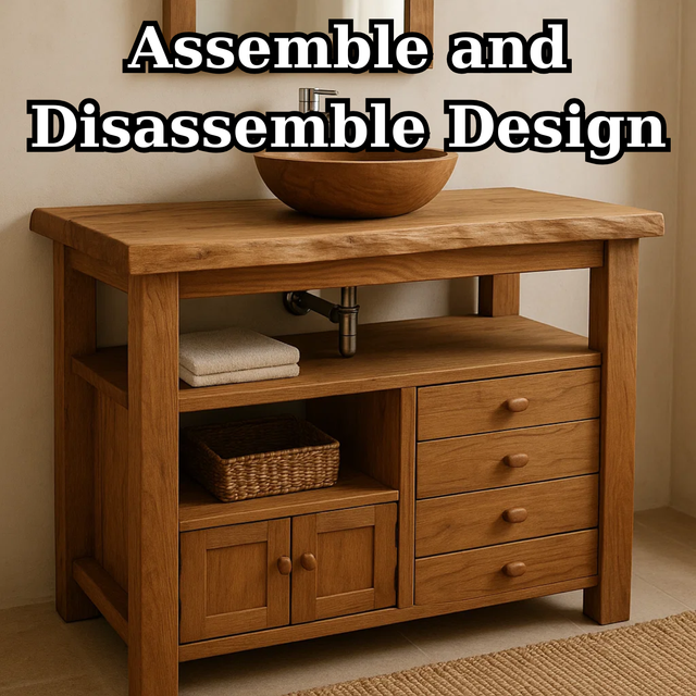 Handcrafted Solid Wood Bathroom Vanity with Live Edge Top and Multi Storage