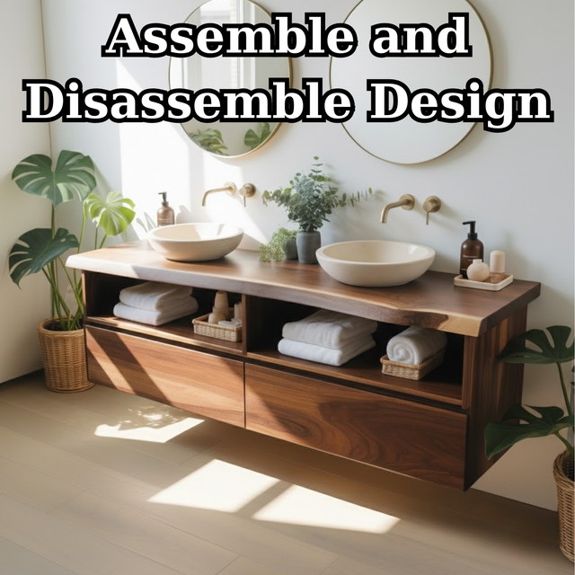 Handcrafted Solid Wood Floating Bathroom Vanity with Open Shelves & Soft-Close Drawers