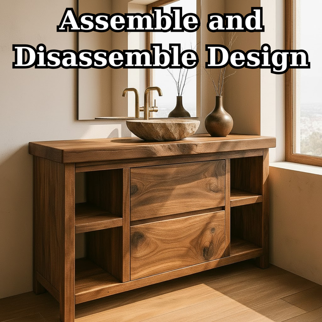 Handcrafted Solid Wood Bathroom Vanity with Live Edge Top and Curved Drawer Design