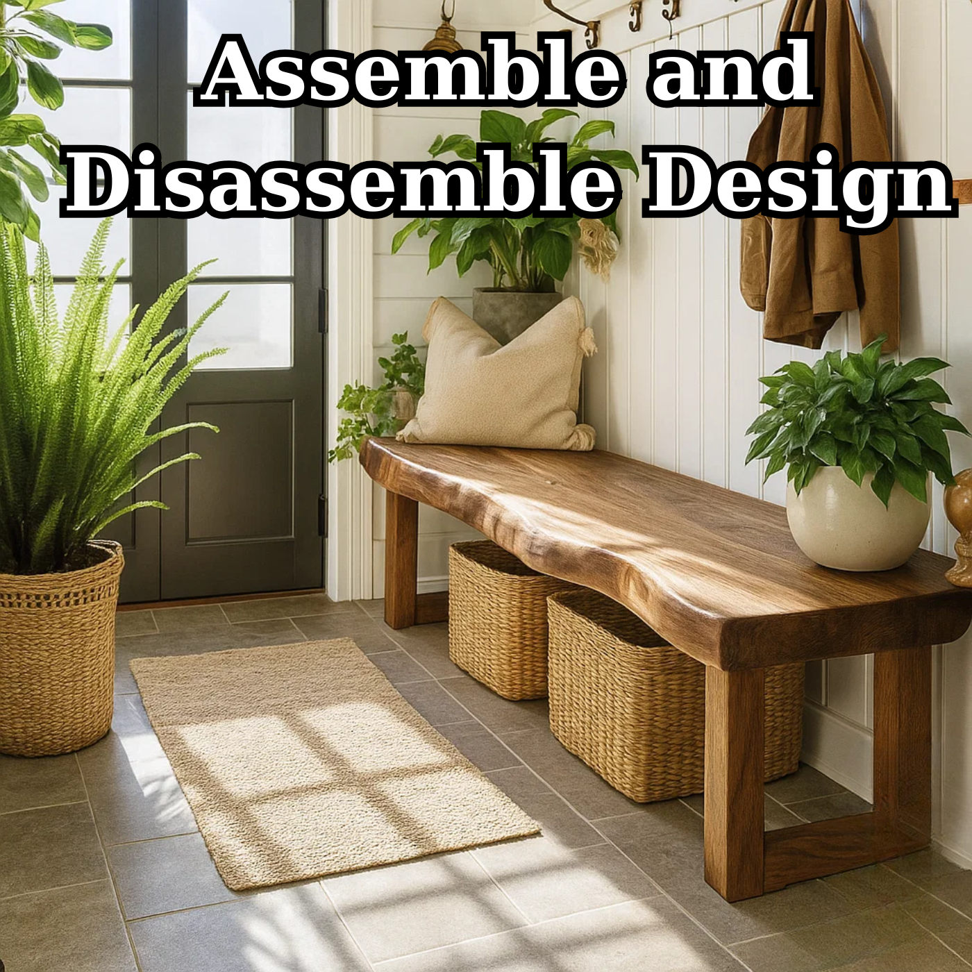 Handcrafted Solid Wood Bench – Live-Edge Entryway Bench with Organic Charm