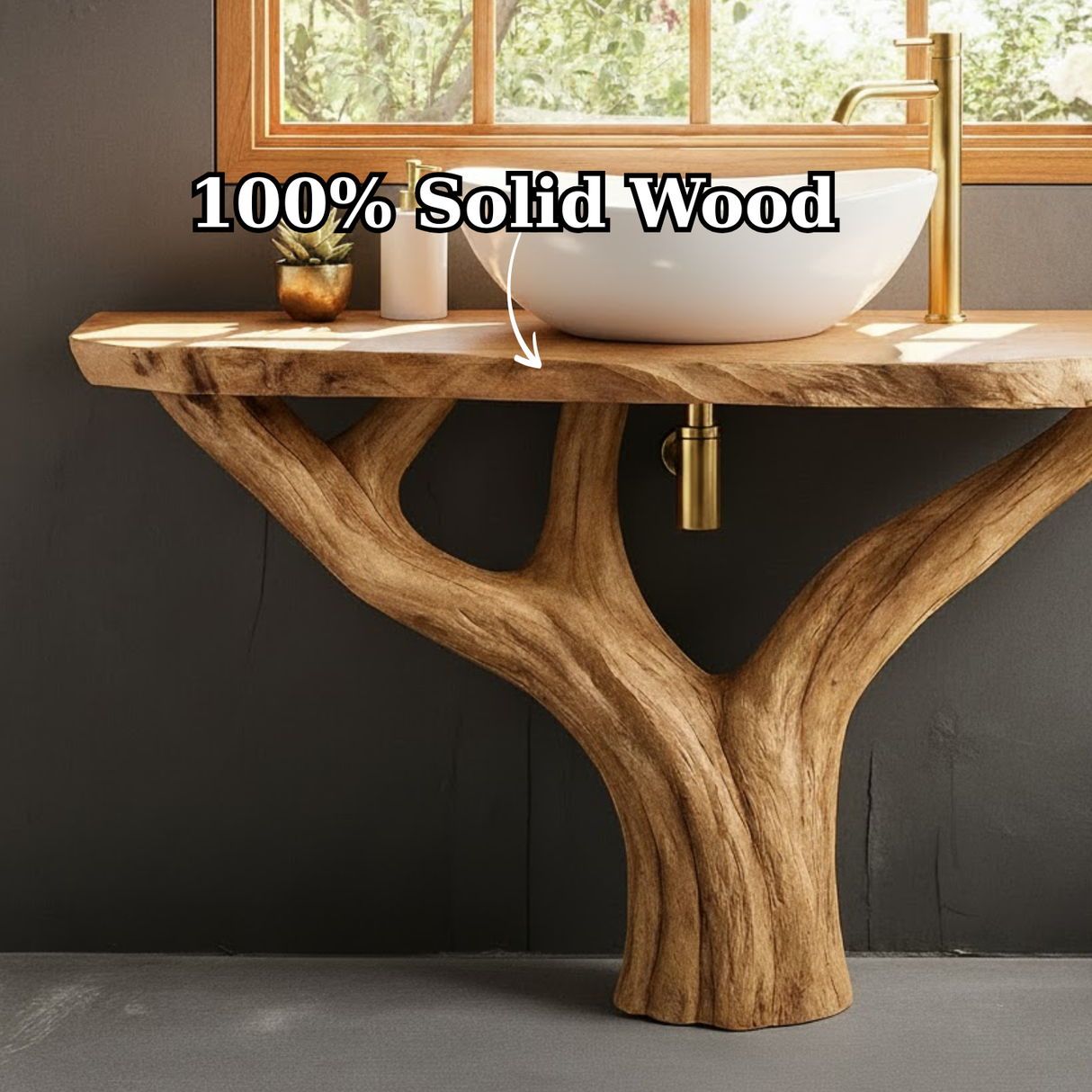 Handcrafted Solid Wood Bathroom Vanity - Unique Live Edge Tree Root Console
