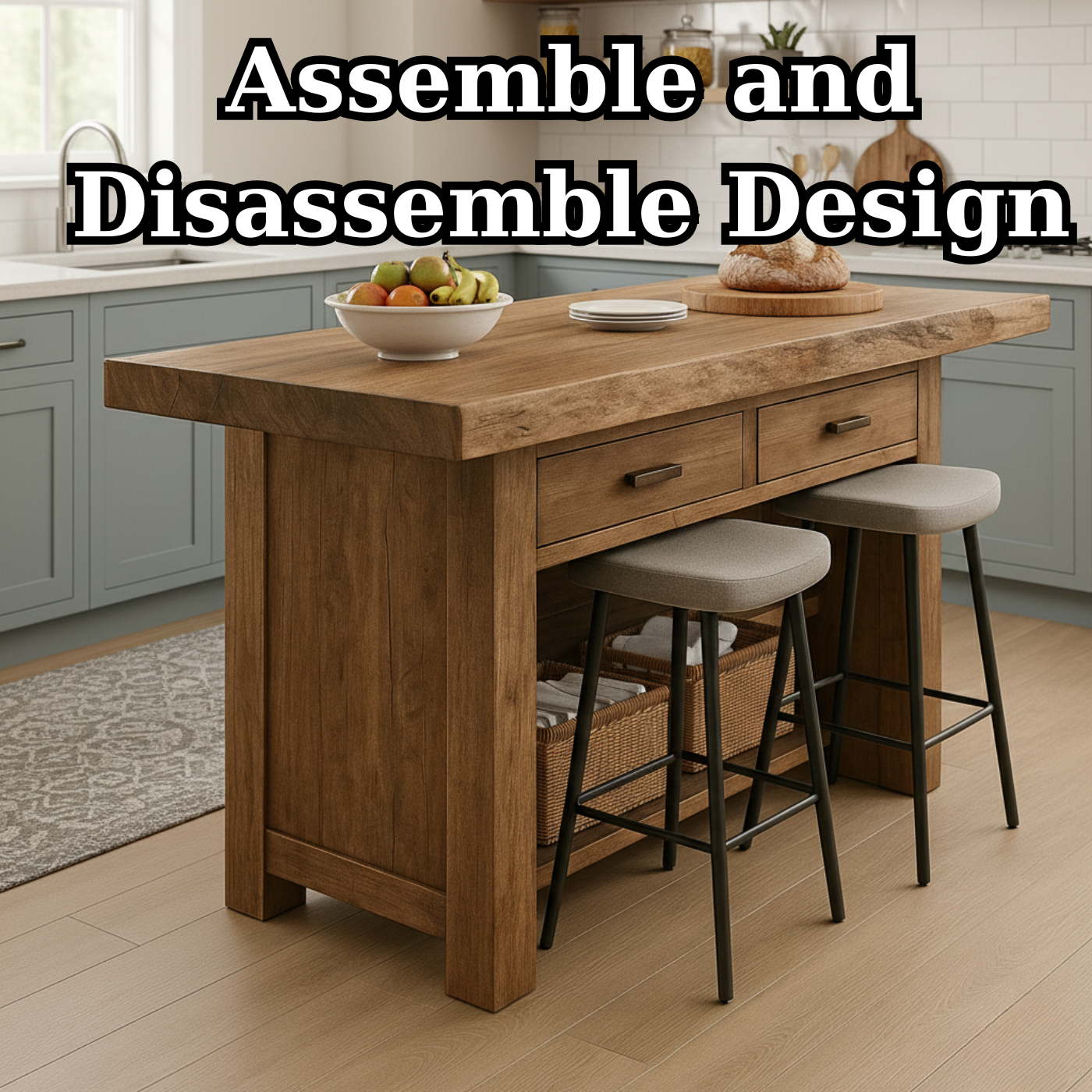 Handcrafted Solid Wood Kitchen Island - Rustic Live-Edge Counter & Storage