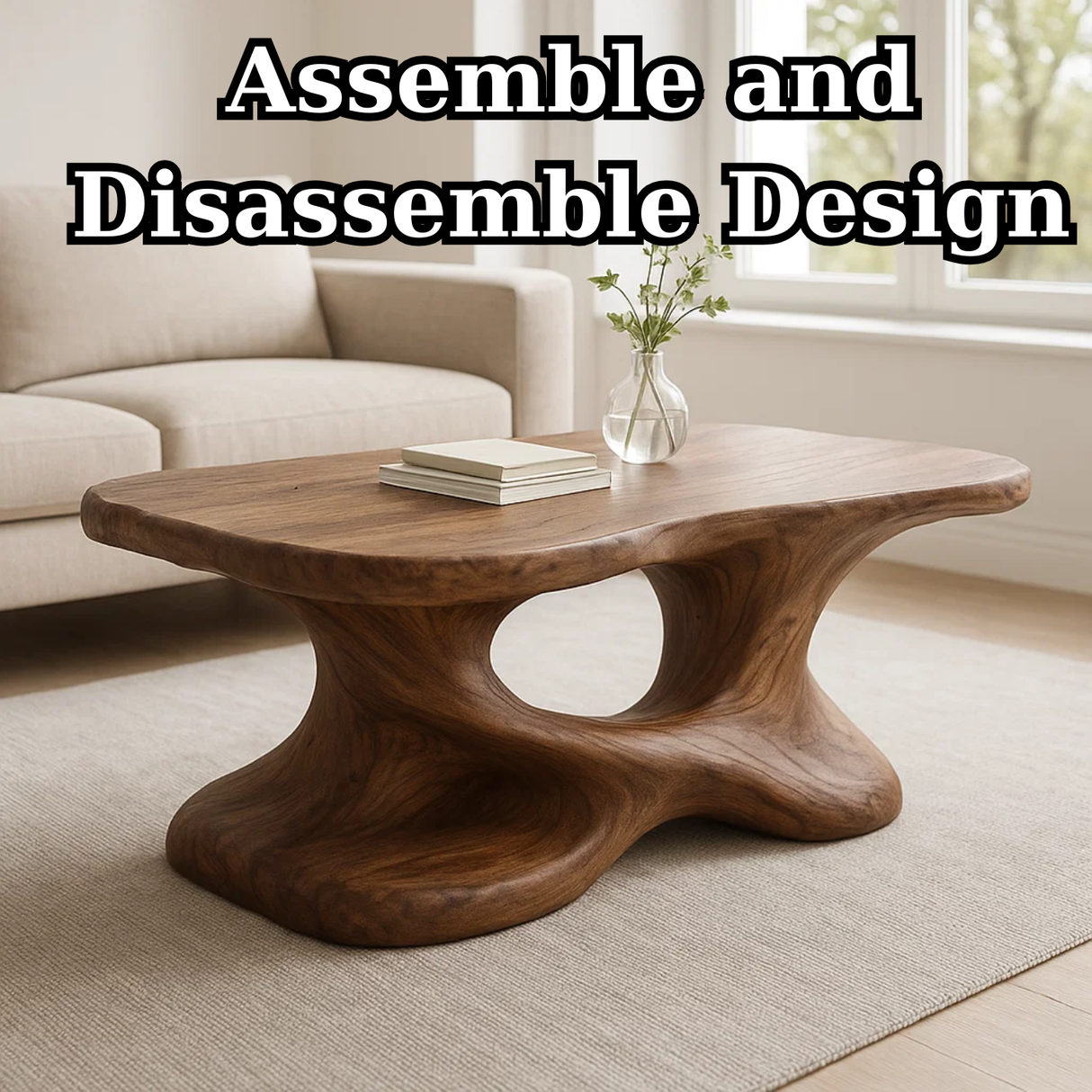 Handcrafted Solid Wood Coffee Table – Sculptural Organic Design for Living Room