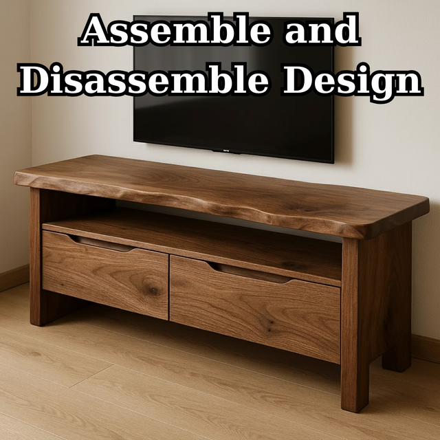 Handcrafted Solid Wood TV Stand with Live Edge Walnut Top and Dual Drawers