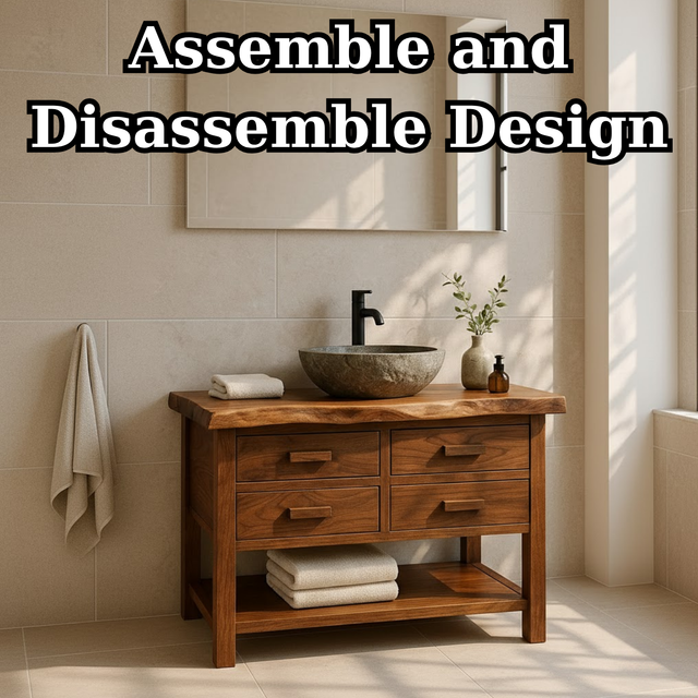 Handcrafted Solid Wood Bathroom Vanity with Live Edge Top and 4 Drawers