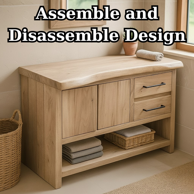 Handcrafted Solid Wood Bathroom Vanity with Live Edge Maple Top and Storage Shelves