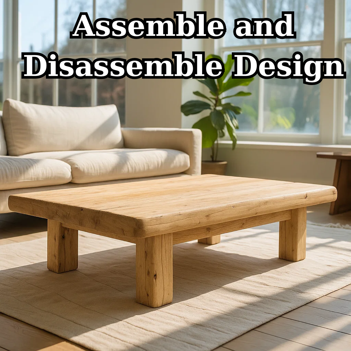 Handcrafted Solid Wood Coffee Table – Rustic Thick Slab Design for Living Room