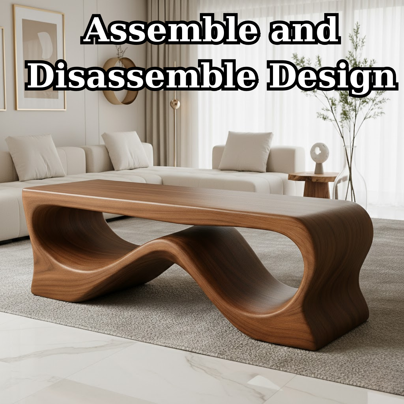 Handcrafted Solid Wood Coffee Table – Sculptural Walnut Wave Design