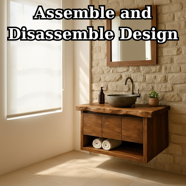 Handcrafted Solid Wood Floating Bathroom Vanity with Live Edge Top - Rustic Modern Washstand