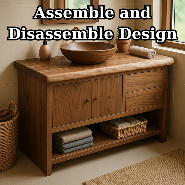 Handcrafted Solid Wood Bathroom Vanity with Live Edge Walnut Top and Storage Cabinet