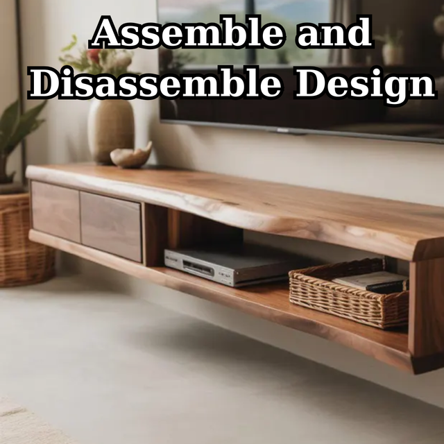 Handcrafted Solid Wood Floating TV Stand, Live Edge Media Console, Wall-Mounted