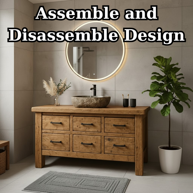 Handcrafted Soild Wood Bathroom Vanity - Farmhouse Storage Cabinet with 6 Drawers