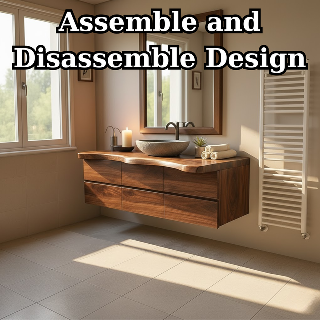 Handcrafted Solid Wood Vanity - Wide Floating Live Edge Cabinet with Drawers