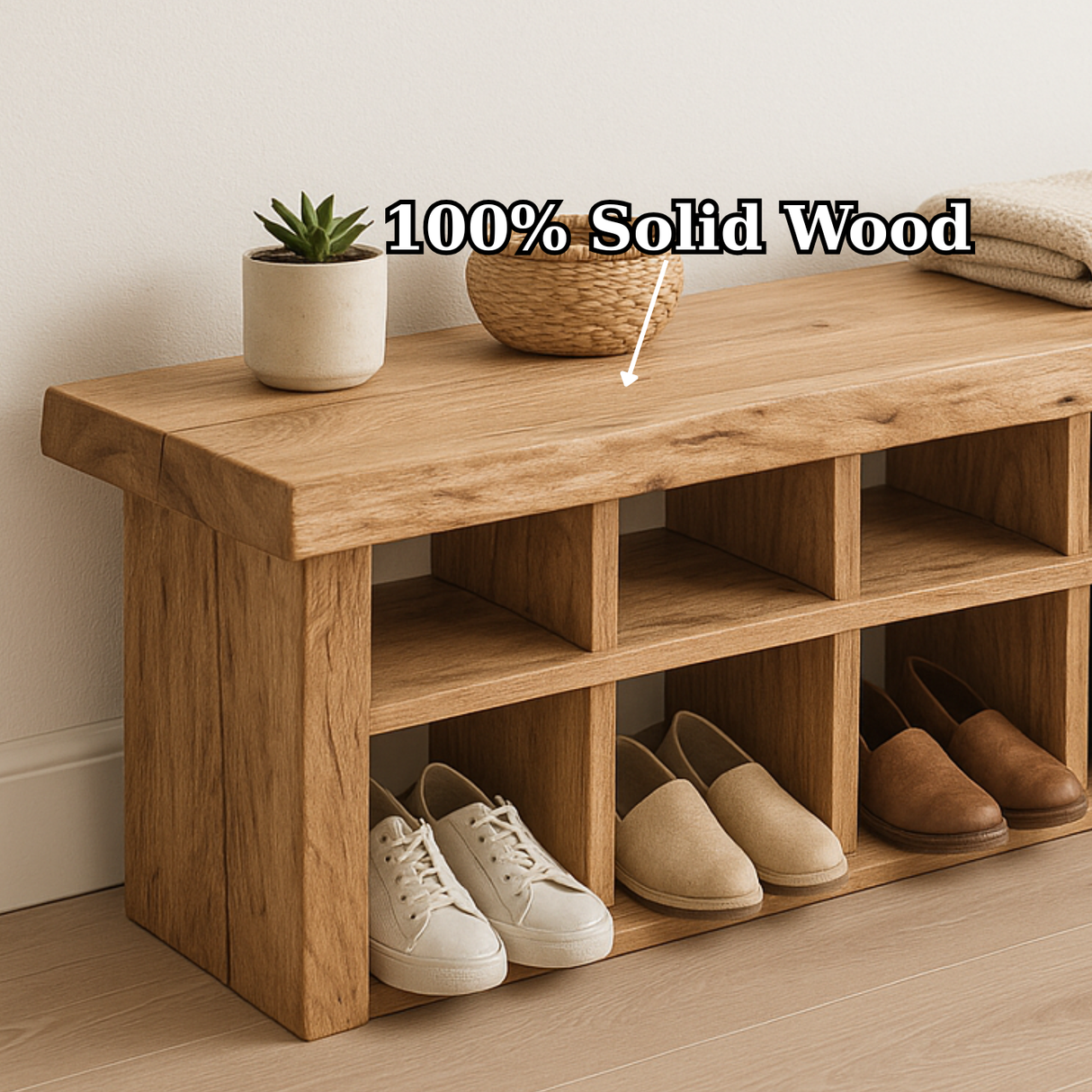 Handcrafted Solid Wood Bench with Shoe Compartments – Modern Rustic Hallway Storage