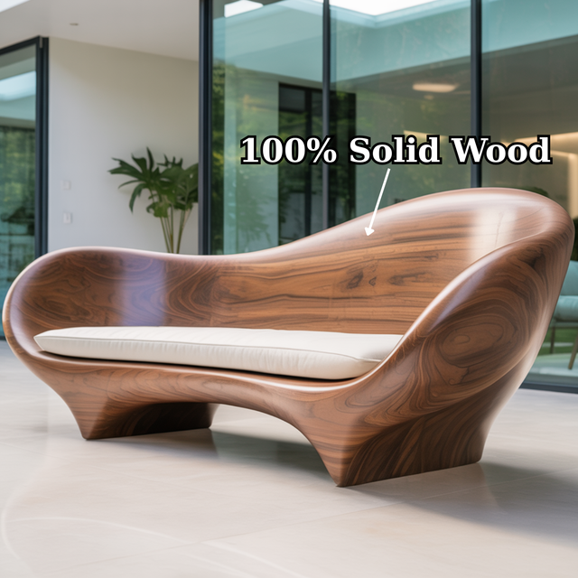 Handcrafted Solid Walnut Sofa – Modern Sculptural Wood Couch with Smooth Organic Curves