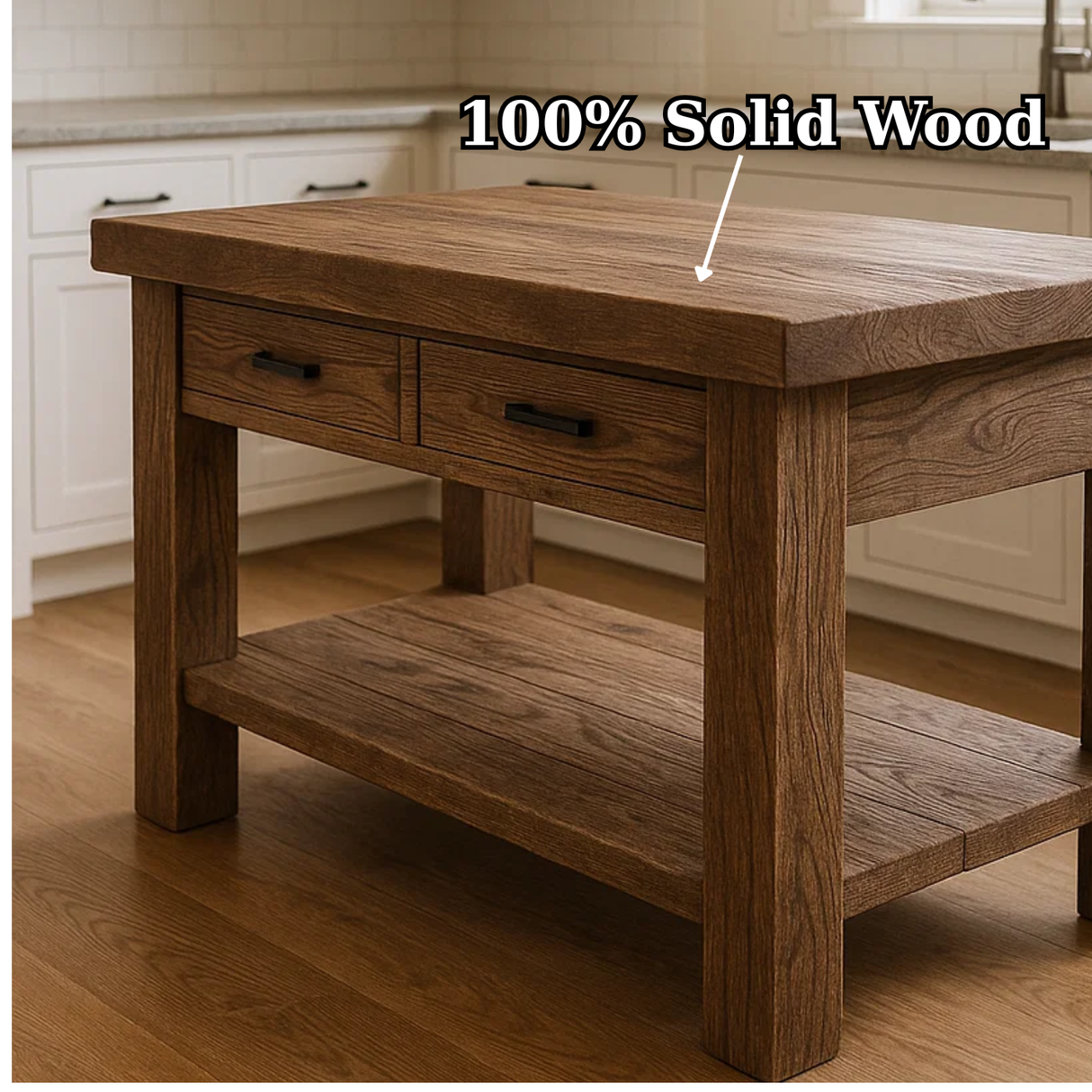 Handcrafted Solid Wood Kitchen Island - Rustic Live-Edge Counter & Storage