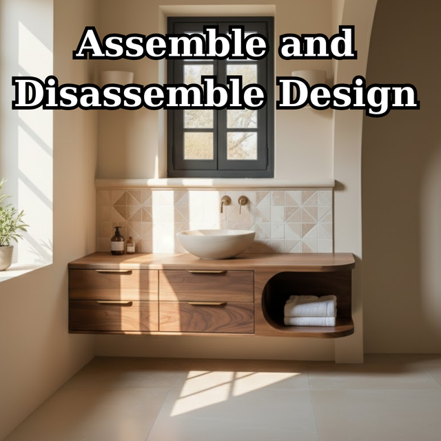 Handcrafted Solid Wood Floating Vanity - Modern Curve Single Sink Cabinet