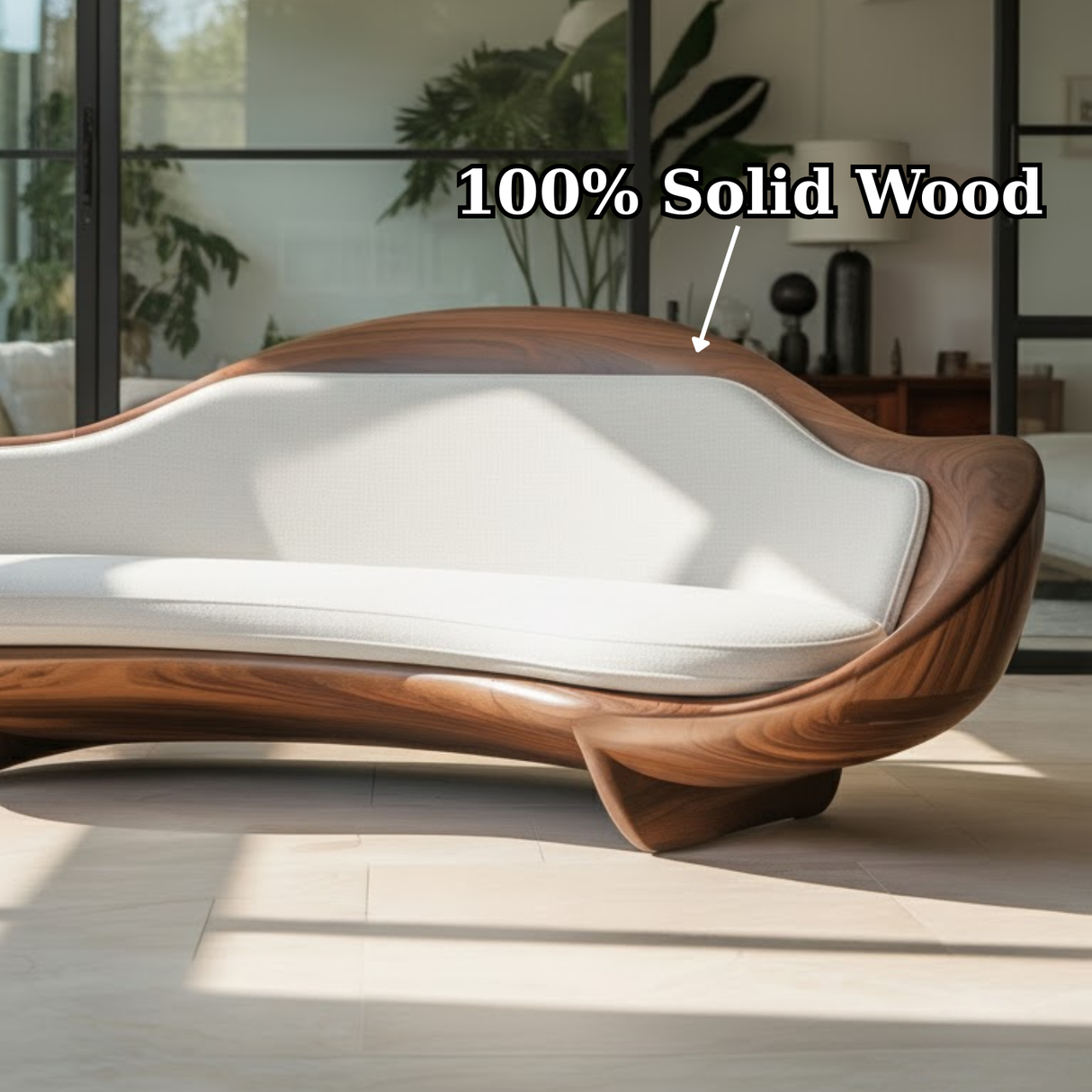 Handcrafted Solid Wood Sofa – Modern Organic Sculptural Couch with Curved Wood Frame