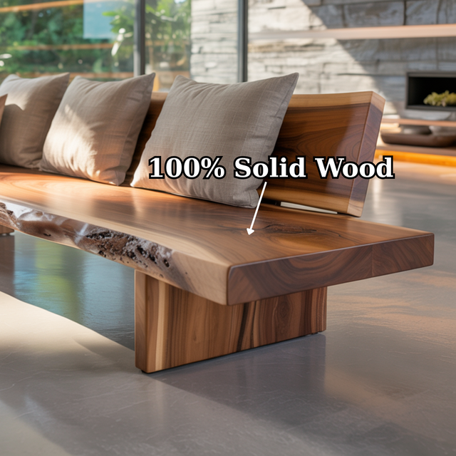 Handcrafted Solid Wood Sofa – Rustic Live Edge Bench-Style Couch with Modern Minimalist Backrest