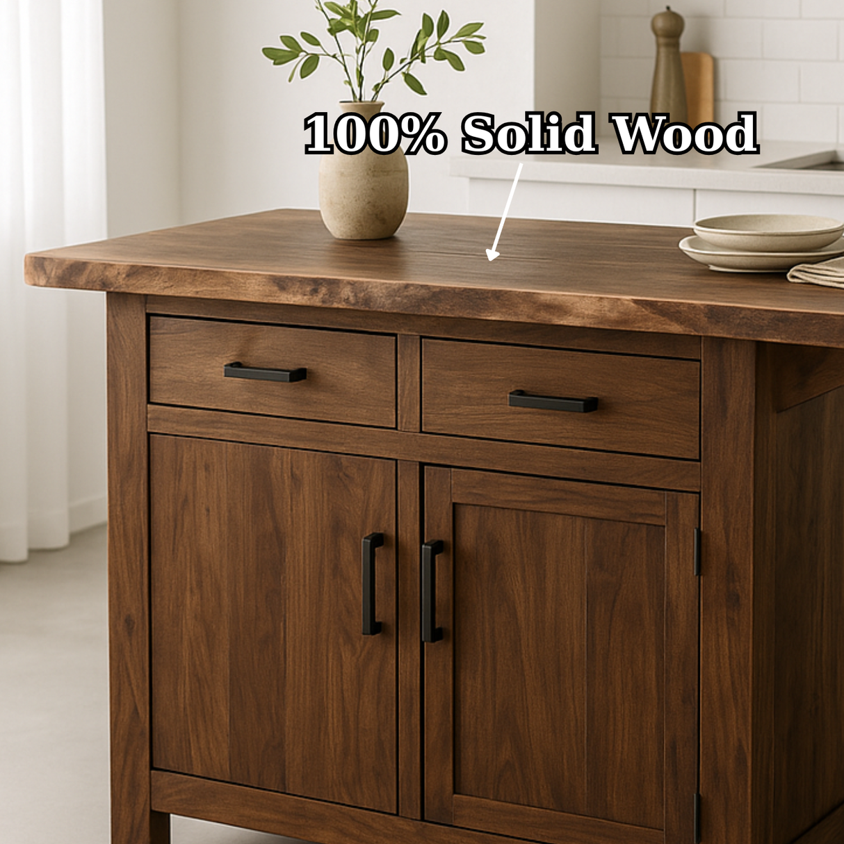 Handcrafted Solid Wood Kitchen Island - Storage Cabinets & Drawers