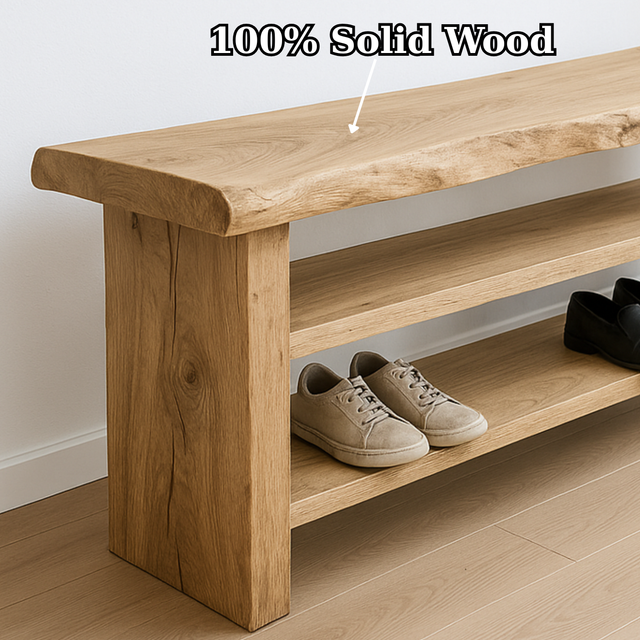 Handcrafted Solid Wood Entryway Bench with Shoe Storage – Natural Live-Edge Design