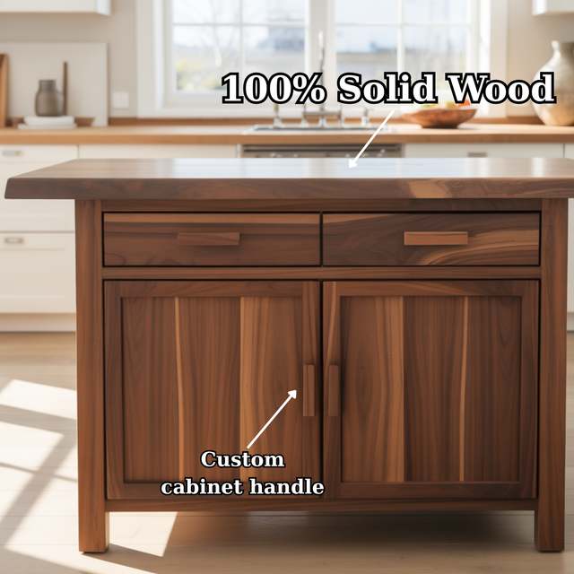 Handcrafted Solid Wood Kitchen Island with Dual Drawers and Spacious Cabinet Storage