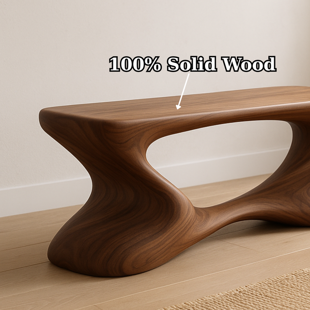 Handcrafted Solid Wood Bench – Sculptural Modern Walnut Wave Accent Table