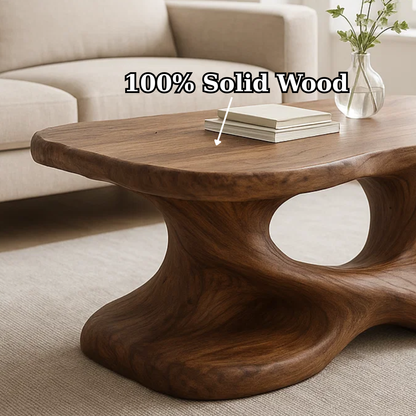 Handcrafted Solid Wood Coffee Table – Sculptural Organic Design for Living Room
