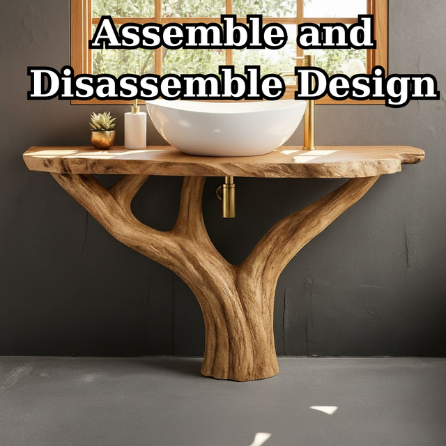 Handcrafted Solid Wood Bathroom Vanity - Unique Live Edge Tree Root Console