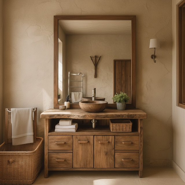Handcrafted Solid Wood Bathroom Vanity with Live Edge Walnut Top and Double Cabinet Storage