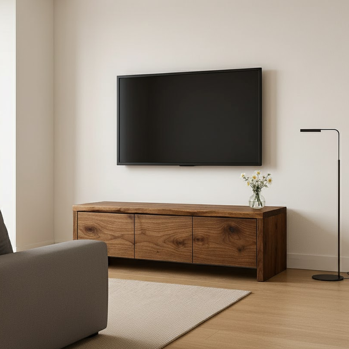 Handcrafted Solid Wood TV Stand - Live Edge Walnut with 3 Seamless Drawers