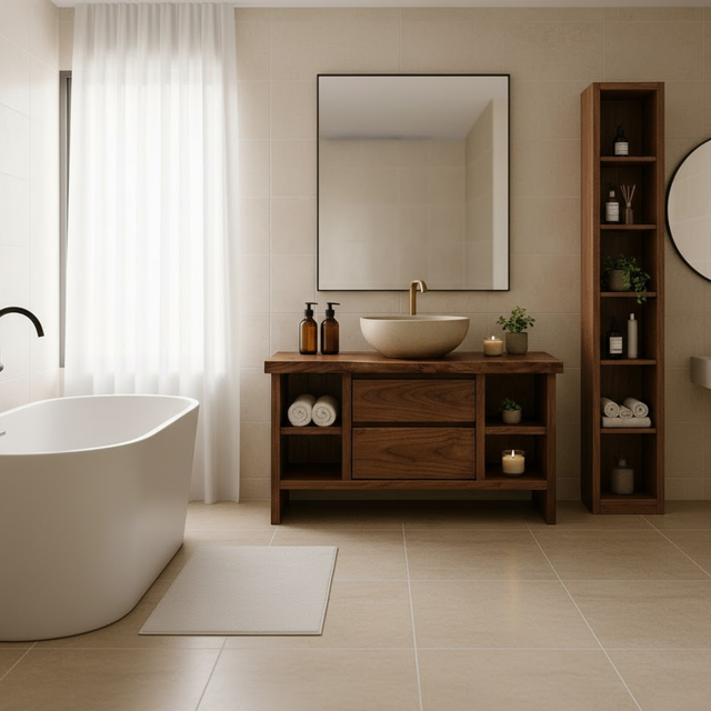 Handcrafted Solid Wood Single Vanity - Rustic Walnut Live Edge Bathroom Console