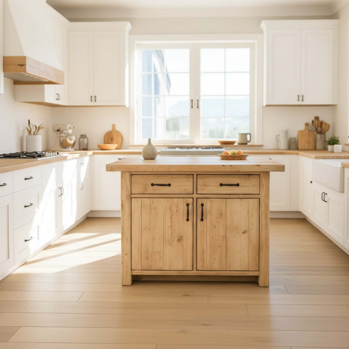 Handcrafted Solid Wood Kitchen Island with Dual Drawers and Spacious Cabinet Storage