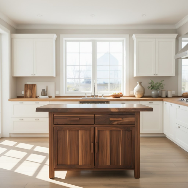 Handcrafted Solid Wood Kitchen Island with Dual Drawers and Spacious Cabinet Storage