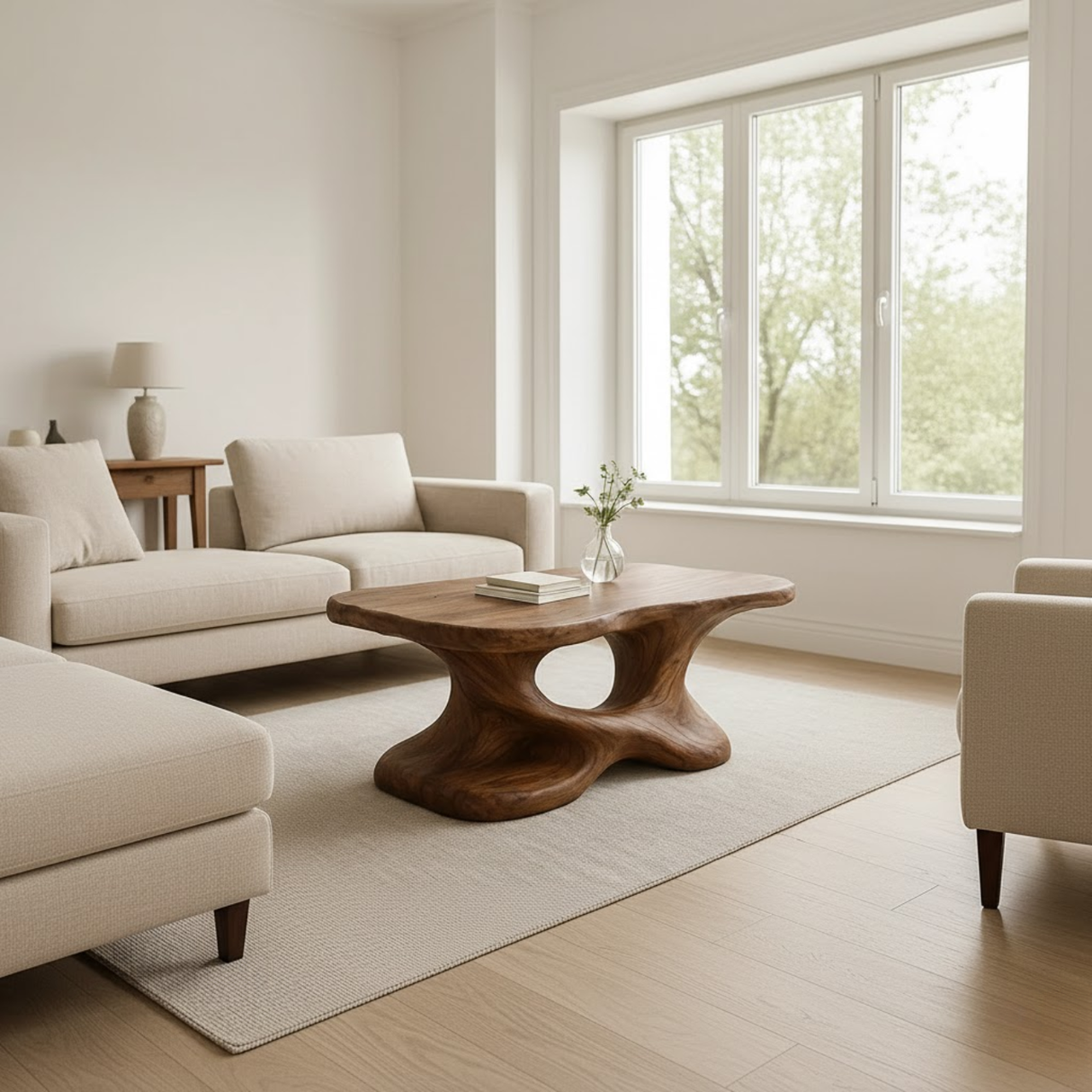 Handcrafted Solid Wood Coffee Table – Sculptural Organic Design for Living Room