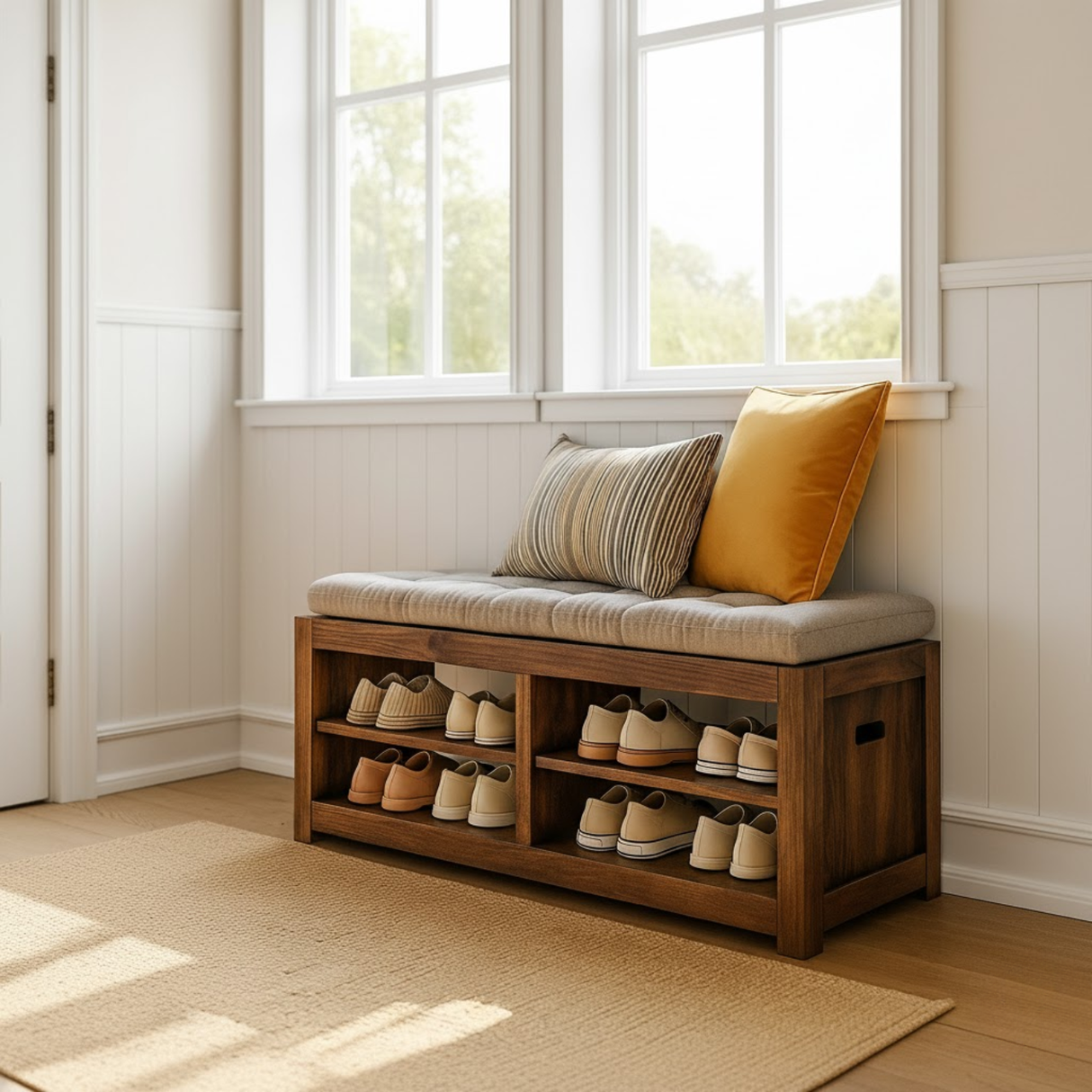 Handcrafted Solid Wood Bench – Transitional Design with Comfortable Upholstered Top