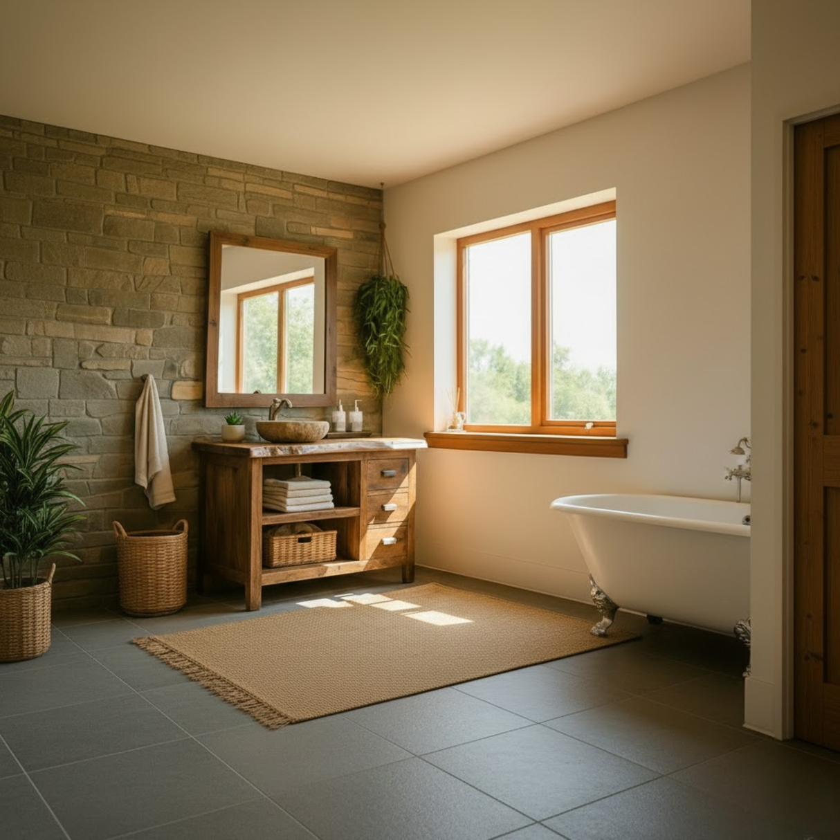 Handcrafted Solid Wood Bathroom Vanity with Live-Edge Top and Spacious Open Storage